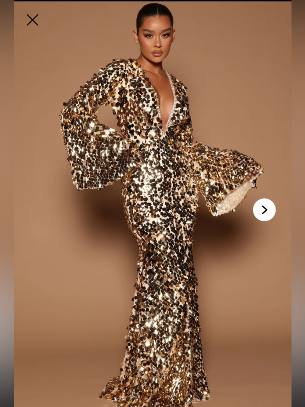 Fashion Nova Luxe Evening Gown Delani Sequin Maxi Dress - Gold